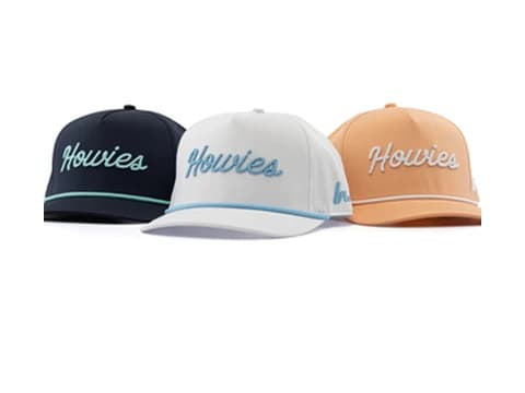 Howies Tour Lid rope caps in navy, white, and tan